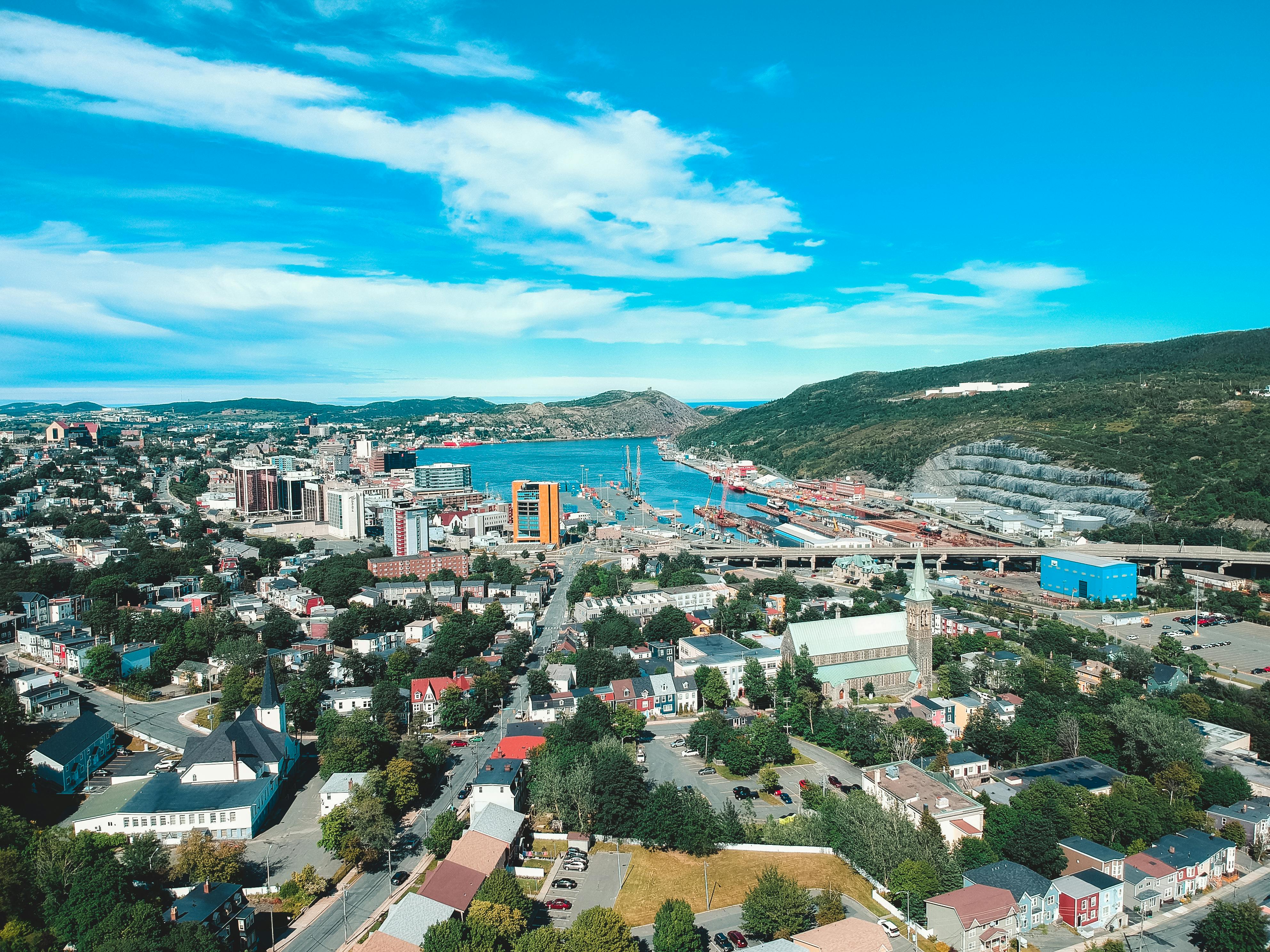 Aerial view of St. John's, NL on a summer day