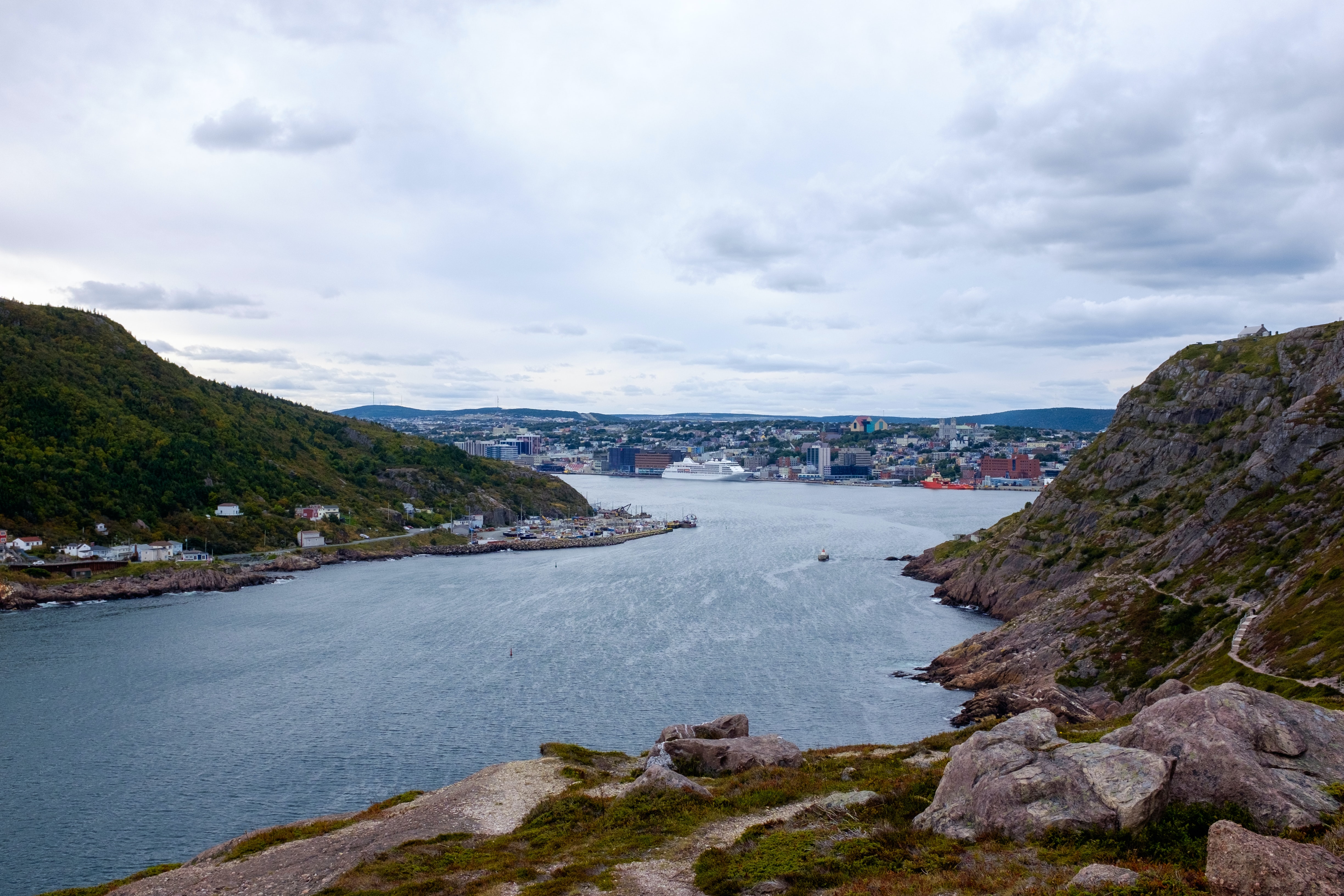 Water and mountains surrounding the city of St. John's Newfoundland